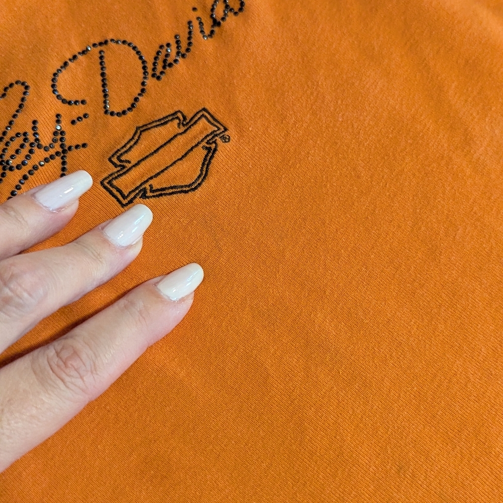 Vintage Y2K Harley-Davidson Women's Orange Top M Distressed Tee Bikercore 2000s - Picture 10 of 16